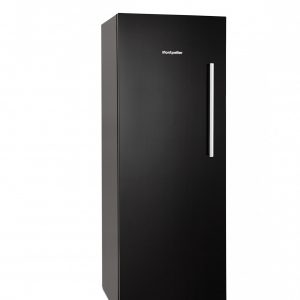 Montpellier MZM201BG tall black glass fridge