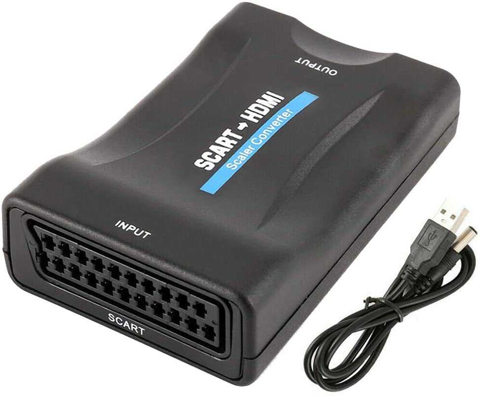 Scart In HDMI Out Converter Supports Full HD 720P/ 1080P Output Switch for DVD/ N64/ Wii/ PS2/ XBOX SUNNATCH Scart HDMI Adapter Scart to HDMI Converter with HDMI and Scart Cables 